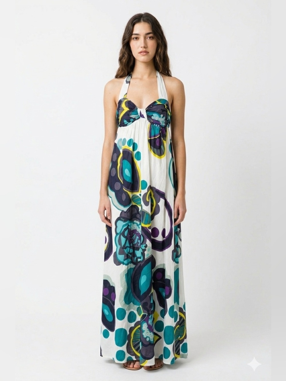French Connection Graphic Print Halter Maxi Dress Size 8 100% Cotton